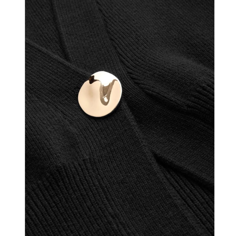 Knit V-Neck Metallic Button Cardigan – Black - Picture 4 of 6